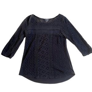 Lucky Brand Crocheted Lace Mixed Media 3/4 Sleeve